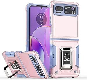 for Motorola Razr 2023 Case, Moto Razr 2023 Phone Case, Dual Layer Armor Case with Ring Holder Kickstand Shock Absorbing Protective Defender Rugged Case for Motorola Razr 2023 6.9" -Rose Gold