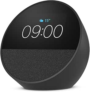 All-new Echo Spot (2024 release), Smart alarm clock with vibrant sound   Alexa, Black