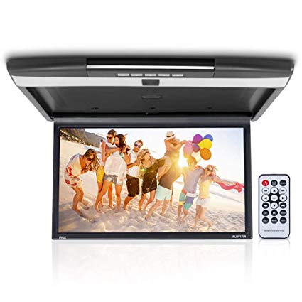 Car Overhead Monitor Screen Display - 17.3 inch. LCD Vehicle Flip Down Roof Mount Console - HDMI TV Player Control Panel w/Built-in IR Transmitter Wireless IR Headphone - Pyle PLRV1725