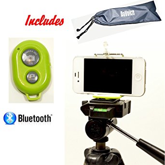 Cell Phone Tripod Adapter - Bluetooth Remote Control - Travel Bag - iPhone Tripod Mount SE 6S 6 Plus 5S 5C 5 4s 4, Galaxy S7 S6 S5 S4 S3 S2 more Cell Phone Tripod Mount Clip Holder - DaVoice (Green)