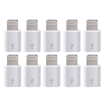 Micro USB to 8-Pin Converter Adapter Connector [Set of 10] - White - 6 / 5 / 5S/ iPod Touch / iPad Mini / iPad Air 2