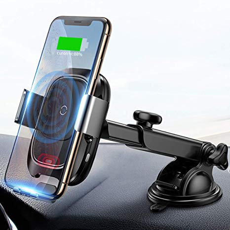 Baseus Wireless Car Charger Mount, 10w Automatic Infrared Qi Fast Charging Car Phone Holder Dashboard Compatible with iPhone Xs/Xs Max/XR/X, Galaxy Note 9/ S9/ S9  & Other Qi-Enabled 4.0-6.5in