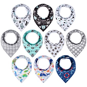 10-Pack Baby Boys Bandana Drool Bibs for Drooling and Teething by MiiYoung