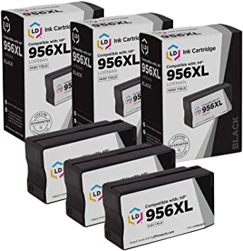 LD Products Compatible Ink Cartridge Replacement for HP 956XL 956 XL L0R39AN High Yield (Black, 3-Pack) for use in OfficeJet Pro 7720, 7730, 7740, 8200, 8210, 8216, 8218, 8700, 8716, 8718, 8719, 8720