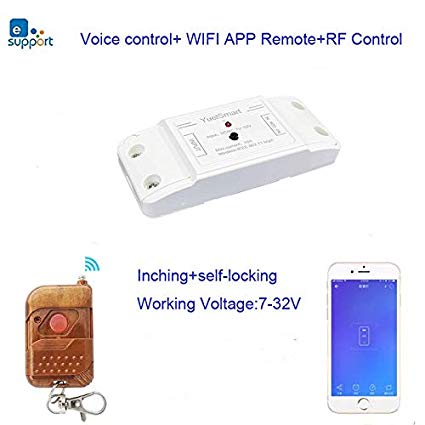 MHCOZY Updated WiFi Wireless Smart Switch Inching Self-Locking Relay Module,Set Inching Time from 0.5 Second to 1 Hour,be Applied to Access Control,DIY WiFi Garage Door Opener (7-32V with 433Mhz RF)