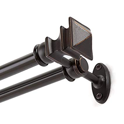Kenney Arts & Crafts Standard Decorative Window Double Curtain Rod, 36-66", Oil Rubbed Bronze