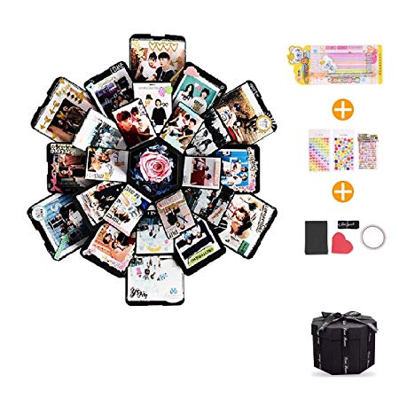 EKKONG Explosion Box, DIY Handmade Photo Album Scrapbooking,Gift Box with 6 Faces for Wedding Box, Birthday Party (Black)