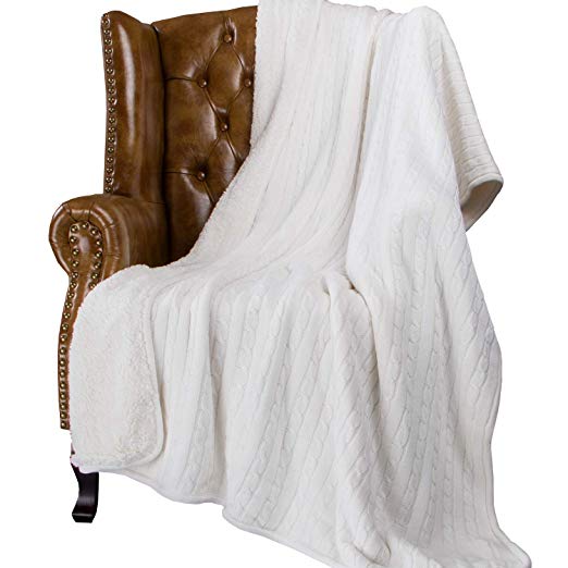 NTBAY All Seasons Collection Super Warm Cable Knit Throw Blanket (60"X 78", White)