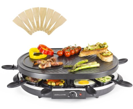 Andrew James Traditional Raclette Grill with Thermostatic Heat Control Includes Eight Raclette Spatulas