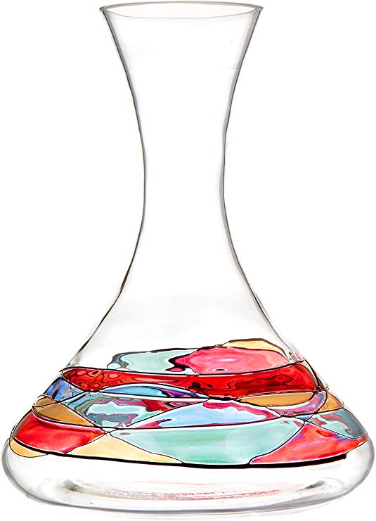 ANTONI BARCELONA Magnificent Wine Decanter Sagrada Red Line Colorful Hand Painted & Stunning Mouth Blown Unique Gorgeous Gifts Birthday Anniversary th Couples Engagement Women Men 50 Oz