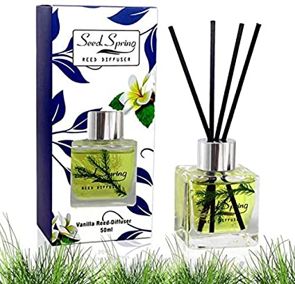 Seed Spring Reed Diffuser Fragrances Reed Diffuser Set with Sticks,Vanilla Scent Incense Oil,Essential Oil Air Freshener for Home,Office,Gym,and Room Diffuser, and Interior perfumes 50 ml/ 1.7 oz