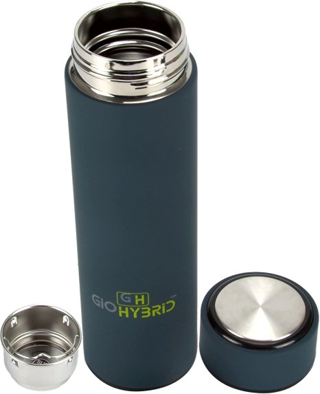 Stainless Steel Bottle with Double Wall Vacuum Insulated Technology - A Premium Quality Wide Mouth Flask that can be used as a Tea Cup and for Sports or Activities such as Hiking, Camping on a mountain, to be use on your Car, at Home, in the Office or On The Go - BPA-Free thermos with a 90 Day Guarantee by GioHybrid - Mighty Blue