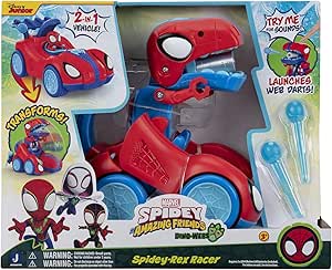 MARVEL Spidey and His Amazing Friends Spidey-Rex Racer - 8-Inch Vehicle with Sounds That Transforms from Vehicle Into Dinosaur