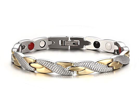 Jaline Fashion Stainless Steel Magnetic Therapy Bracelet Tone with Free Links Removal Tool，Health Function Element of Magnets