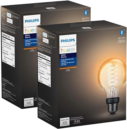 Philips Hue 551796-2 Smart Filament, 2 Pack, G25, 2 Count