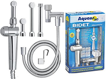 RinseWorks - Aquaus 360 Patented Hand Held Bidet for Toilet - NSF Certified - 3 Year Warranty - Dual Pressure Controls - Safe Valve Core - 3 Spray Heads & 5’’ Extension.