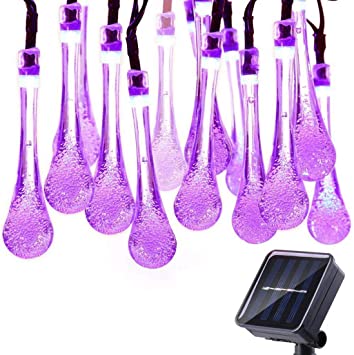 Solar Outdoor String Lights,WONFAST Waterproof 20ft 30 LED Crystal Water Drop Solar Powered Christmas String Fairy Lights for Outdoor,Gardens Patio Homes Wedding Christmas Party (Purple)