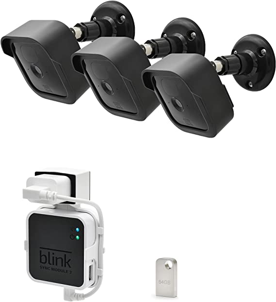 Aobelieve Wall Mount and Weatherproof Cover for Blink Outdoor Camera, Bundle with Outlet Mount and 64GB USB Flash Drive for Blink Sync Module 2, 3 Camera Mount Kit