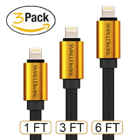 Smallelectric 3-pack 1FT 3FT 6FT Alloy Gold-Plated 8pin Lightning Cable Sync Extra Long USB Cord Charger for iphone 6  6s plus  6 plus  5s 5c 5  iPad Mini  iPad Air  iPodCompatible with all IOS