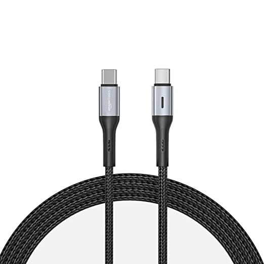 AmazonBasics Type C to Type C Braided 60W Fast Charging Data Cable (Black/Blackish Green - 1.2 Meter)