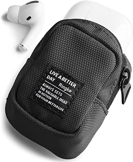 Ringke Mini Pouch [Block] Nylon Carrying Pouch Small Bag for AirPods, Galaxy Buds, Earphones, Cards, ID - Black