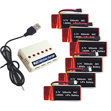 Wwman 6pcs 3.7V 500mah Batteries And 1to6 Battery Charger for UDI U45 U42 U42W SYMA X5SW X5SC Rc Quadcopter Drone Spare Parts