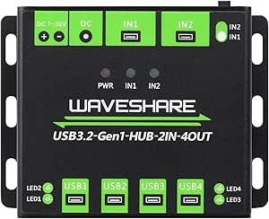 Waveshare Industrial Grade USB HUB, Extending 4X USB 3.2 Ports, Switchable Dual Hosts, Multi Protections