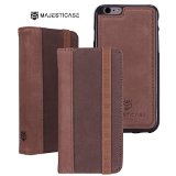 Majesticase iPhone 6 Premium Italian Genuine Mens Wallet Case Luxury Detachable Magnetic TPU Removable Shell Cover attachment and Elastic Closure Book Style Card Holder ID -Dark Brown