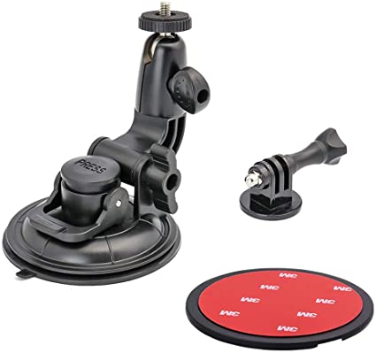 Suction Cup Camera Mount, EXSHOW Car Windshield Suction Cup Mount with 1/4-20 Thread and 3M Disk for GoPro Max/ GoPro Hero 8 7 6 5 4 Hero 3 3  Session