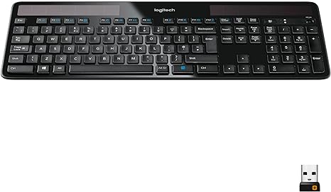 Logitech K750 Wireless Solar Keyboard for Windows, 2.4GHz Wireless with USB Unifying Receiver, Ultra-Thin, Compatible with PC, Laptop, QWERTY UK English Layout - Black