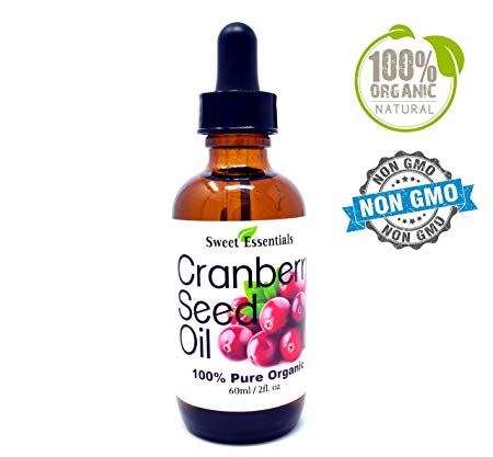 Organic Virgin Cranberry Seed Oil | Imported From Canada | Various Sizes | 100% Pure| Unrefined | Cold-Pressed | Natural Moisturizer for Skin, Hair & Face | By Sweet Essentials (2 fl oz Glass)