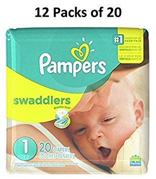 Pampers Swaddlers Diapers, Size 1, 20 Count Pack of 12 (Total of 240 Pampers)