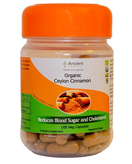 100% Organic True Ceylon Cinnamon Capsules - 500mg - 100 Veg Capsules; Reduces Blood Sugar and Cholesterol