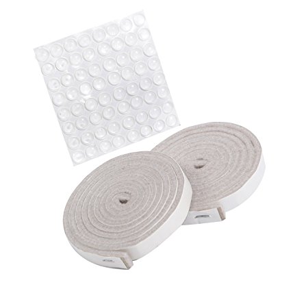 SIMALA Premium Furniture Pads 2 x (1/2"x60") Heavy Duty Adhesive Self Stick Felt Strip Roll. Protectors for Hard Surfaces & 64 Non Slip Noise Dampening Bumper Pads Rubber. Save Surfaces from Scratches