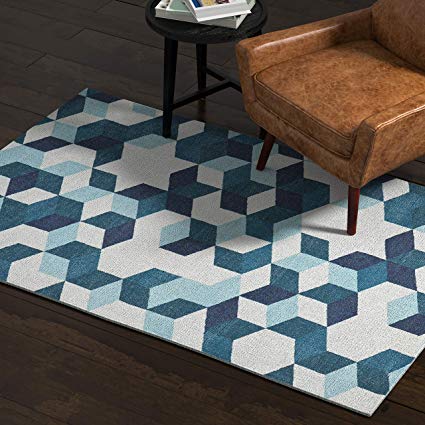 Rivet Modern Abstract Geometric Area Rug, 4 x 6 Foot, Blue