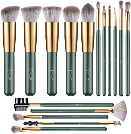 BESTOPE Makeup Brushes 16 PCs Makeup Brush Set Premium Synthetic Foundation Brush Blending Face Powder Blush Concealers Eye Shadows Make Up Brushes Kit (Green)