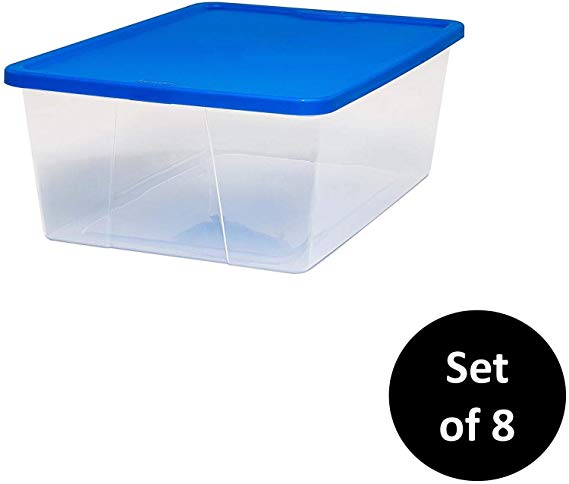 Homz Plastic Storage Sweater Box, With Lid, 12 Quart, Clear, Stackable, 8-Pack