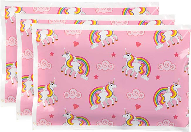 Bentology Ice Packs for Lunch Boxes (3 Pack) New Durable Material, Non-Toxic, Reusable, Long Lasting, Eco Friendly (6"x4.5") - Unicorn