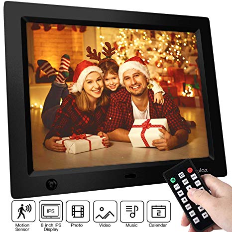 COULAX Digital Photo Frame, 8 inch Digital Picture Frame High Resolution Full IPS Display with Motion Sensor and Remote Control, Photo/Music/Video Player Calendar Alarm Auto On/Off Timer