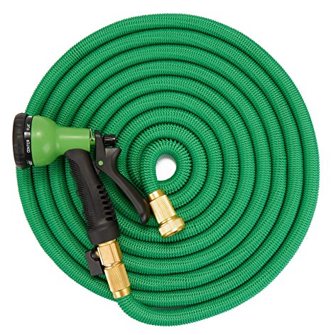 RAPICCA Expandable Hose(50 FT, Green) for Garden/Lawn/Car Wash/ Shower Pets. Flexible Water Hose with Solid Brass Connector and Extra Strength Fabric, Spray Nozzle,Storage Bag Include(50 FT, Green)