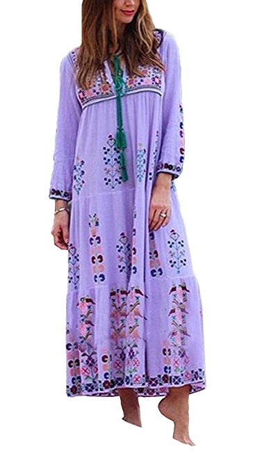 R.Vivimos Women Embroidery Cotton Long Dresses