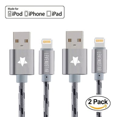 Apple Lightning Cable, LeVenustar 2 Pack 6Ft Nylon Braided Lightning to USB Charging Cable Cord with Aluminum Connector for iPhone 5/5s/5c/6/6s Plus/SE, iPad mini/Air/Pro iPod touch (Gray)