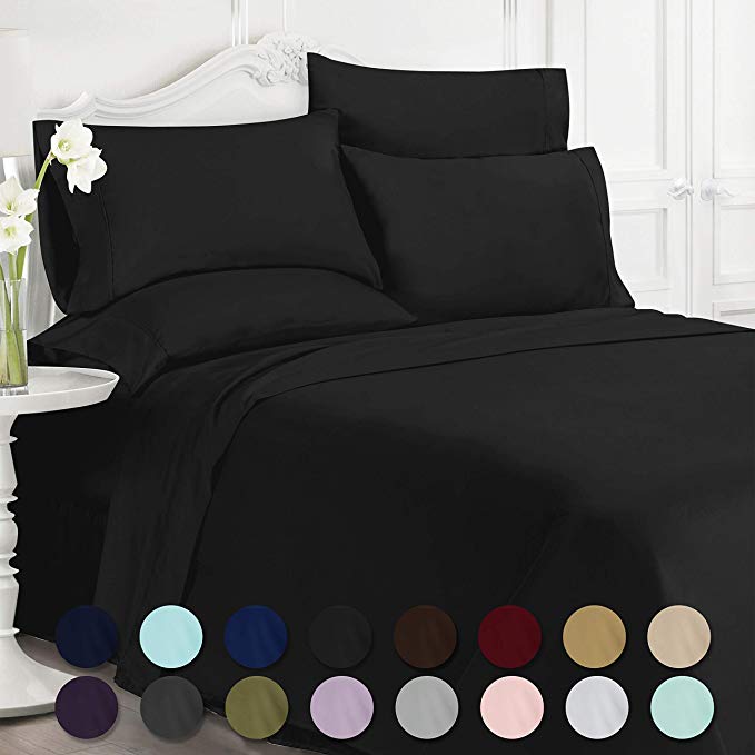Swift Home Luxury Bedding Collection, Ultra-Soft Brushed Microfiber 6-Piece Bed Sheet Sets, Extremely Durable - Easy Fit - Wrinkle Resistant - (Includes 2 Bonus Pillowcases), Queen, Black