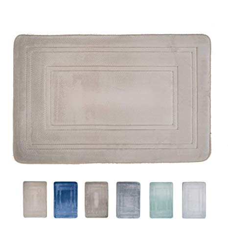 Home Beyond Large Memory Foam Bath Mat Rug Absorbent Bathroom Non-Slip Back Machine Washable, 30 by 20 Inches, Beige
