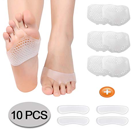 Ball of Foot Cushion Breathable Gel Metatarsal Pad&High Heels Stickers Silicone Gel Shoe Pads for Men/Women 10Pcs (White)