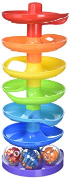 KidSource Super Spiral Tower - Ball Drop and Roll Activity Toy - Seven Colorful Ramps and Three Rattling Balls Promote Fine Motor Skills for Kids Ages 1 Year Old and Up