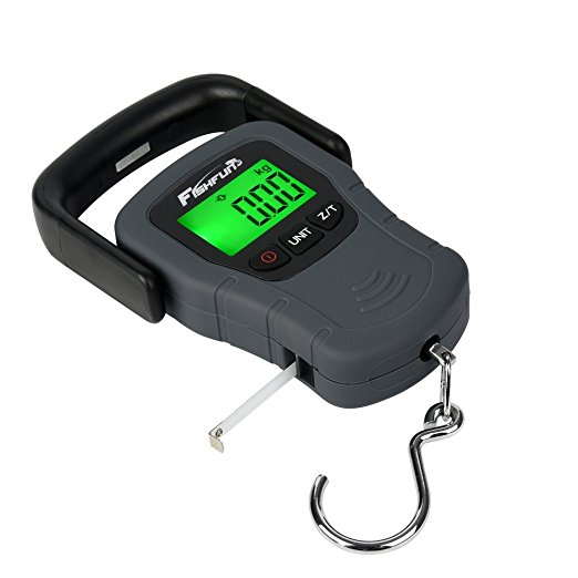 Portable Electronic Balance Digital Fishing Scale Hook Hanging with Tape Measure, 110lb/50kg, 3 AAA Batteries Included