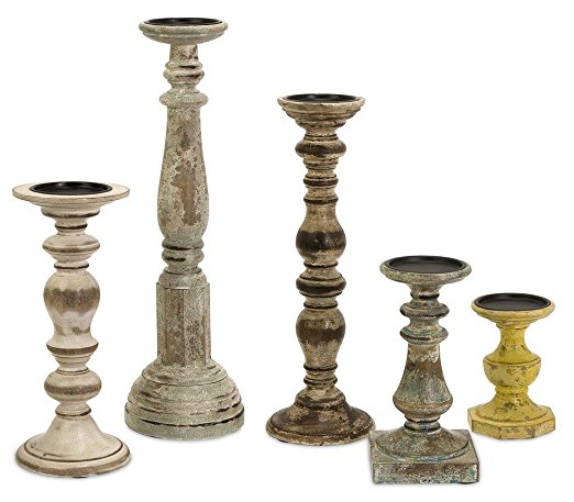IMAX 5544-5 Kanan Wood Candleholders In Distressed Finishes , Set of 5