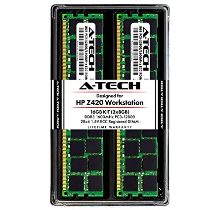 A-Tech 16GB ECC Registered Memory Kit for HP Z420 Workstation (2 x 8GB) ECC RDIMM DDR3 PC3-12800 1600MHz 240-Pin DIMM 2Rx4 1.5V Dual Rank RAM Upgrade