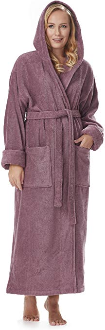 Arus Women's GOTS Certified Organic Cotton Hooded Full Length Turkish Bathrobe